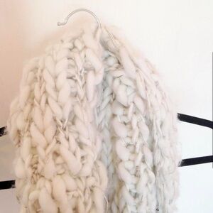 Women's White and Silver Chunky Knit Infinity Scarf.